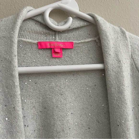 Lilly Pulitzer Tatum Sequin Fringe-Trim Cardigan Women’s Size Large Gray Sparkle - Picture 2 of 5